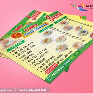 Menu quán cháo dinh dương SUSU - Công Ty TNHH TM DV XNK Trường Phát