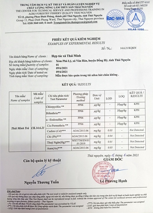 Phiếu kết quả kiểm nghiệm