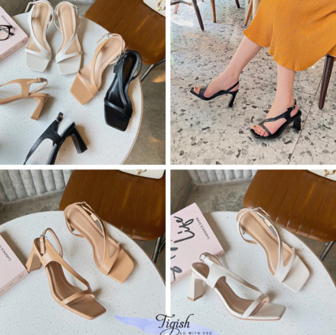 Sandal 7P gót lép mũi vuông quai ngang chéo - Giày Dép Thời Trang Nữ Tigish - Công Ty TNHH Stepwell