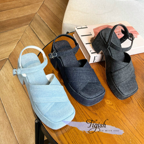 Sandal 8P vải Jeans gót trụ mũi vuông - Giày Dép Thời Trang Nữ Tigish - Công Ty TNHH Stepwell