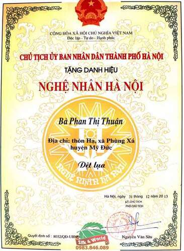 Bằng chứng nhận nghệ nhân Hà Nội