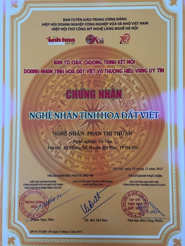 Bằng chứng nhận nghệ nhân tinh hoa đất Việt