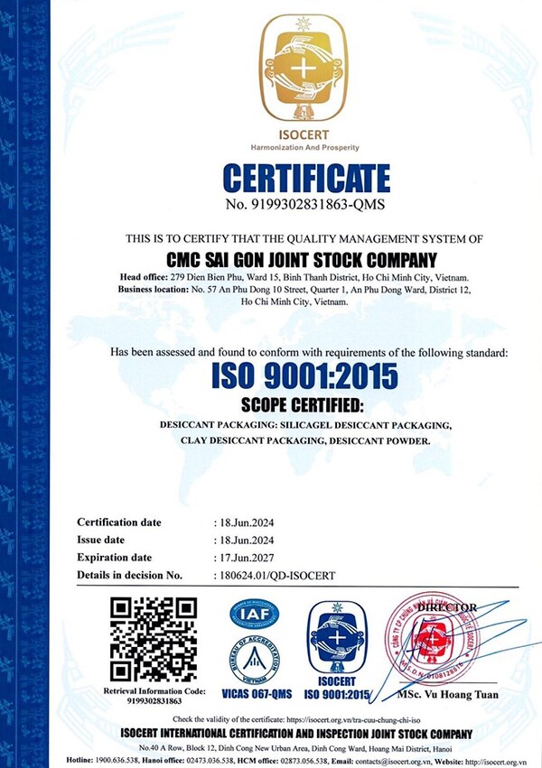 Chứng nhận ISO 9001:2015 (Tiếng Anh) - Công Ty Cổ Phần CMC Sài Gòn