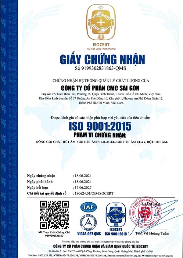 Chứng nhận ISO 9001:2015 - Công Ty Cổ Phần CMC Sài Gòn