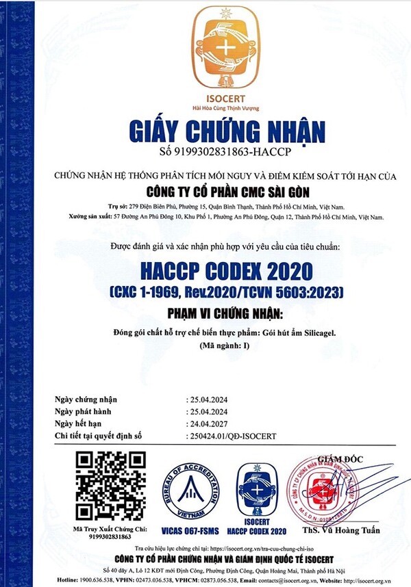 Chứng nhận HACCP - Công Ty Cổ Phần CMC Sài Gòn