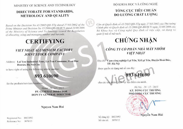 Bộ khoa học và công nghệ - Nhôm Việt Nhật - Công Ty Cổ Phần Nhà Máy Nhôm Việt Nhật