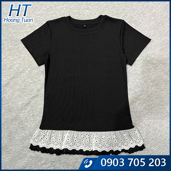 Áo thun nữ ren phối ren trắng