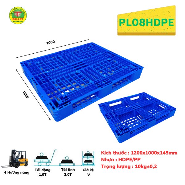 Pallet nhựa 1200x1000x145mm HDPE - Pallet Nhựa Môi Trường Xanh - Công Ty TNHH Phát Triển Công Nghệ Khí Sinh Học Môi Trường Xanh