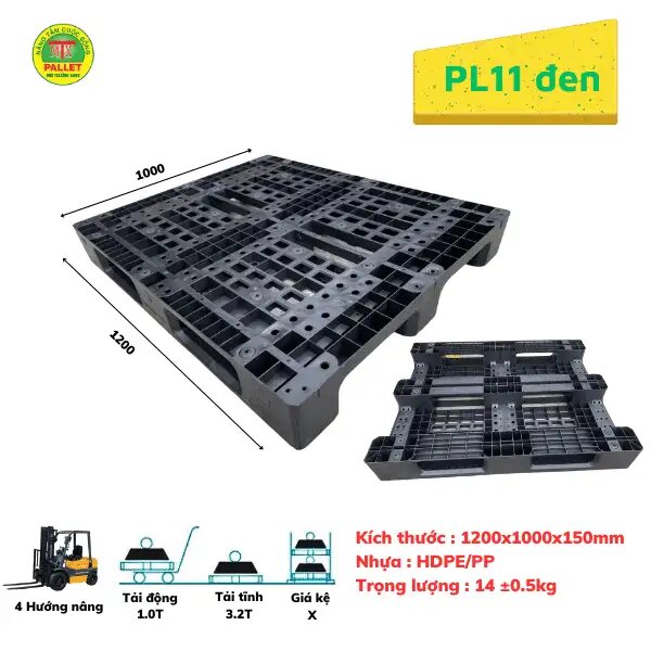 Pallet nhựa 1200x1000x150mm đen - Pallet Nhựa Môi Trường Xanh - Công Ty TNHH Phát Triển Công Nghệ Khí Sinh Học Môi Trường Xanh