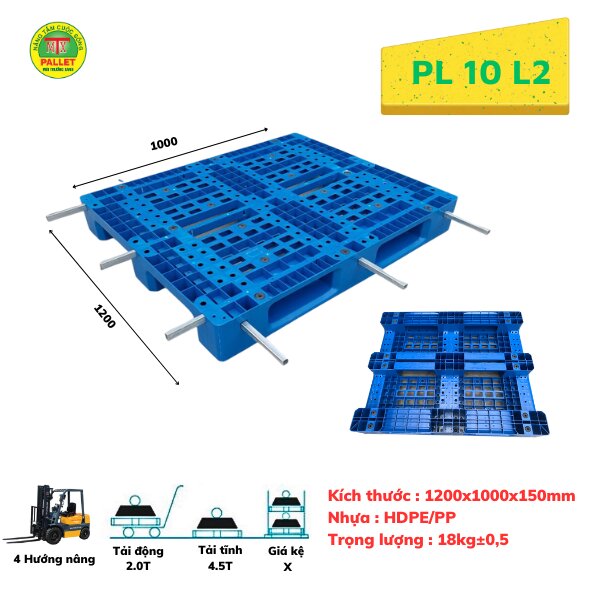 Pallet nhựa 6 lõi thép xanh - Pallet Nhựa Môi Trường Xanh - Công Ty TNHH Phát Triển Công Nghệ Khí Sinh Học Môi Trường Xanh