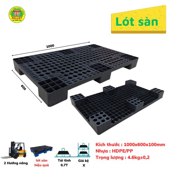 Pallet nhựa lót sàn đen - Pallet Nhựa Môi Trường Xanh - Công Ty TNHH Phát Triển Công Nghệ Khí Sinh Học Môi Trường Xanh