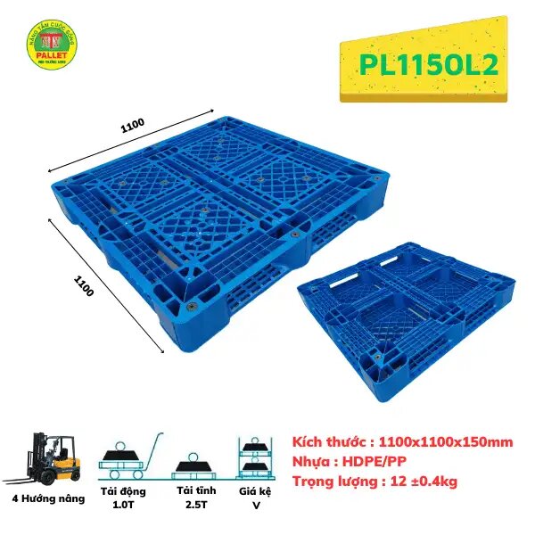 Pallet nhựa PL1100x1100x150mm - Pallet Nhựa Môi Trường Xanh - Công Ty TNHH Phát Triển Công Nghệ Khí Sinh Học Môi Trường Xanh