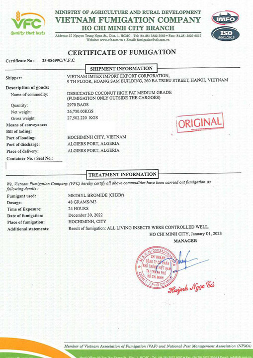 Chứng nhận VFC - Nông Sản Gia Vị Imtex - Công Ty Cổ Phần Xuất Nhập Khẩu Imtex Việt Nam