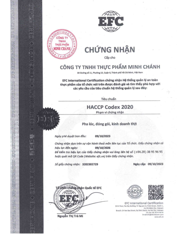 Chứng nhận EFC - Công Ty TNHH Thương Mại Dịch Vụ Phát Triển Hưng Phát