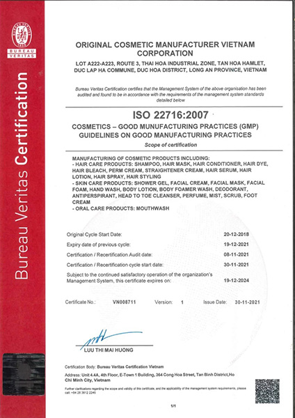 ISO 22716:2007 - Gia Công Hóa Mỹ Phẩm OCM - Công Ty Cổ Phần OCM Việt Nam