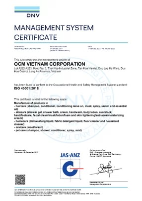 ISO 45001:2018 - Gia Công Hóa Mỹ Phẩm OCM - Công Ty Cổ Phần OCM Việt Nam