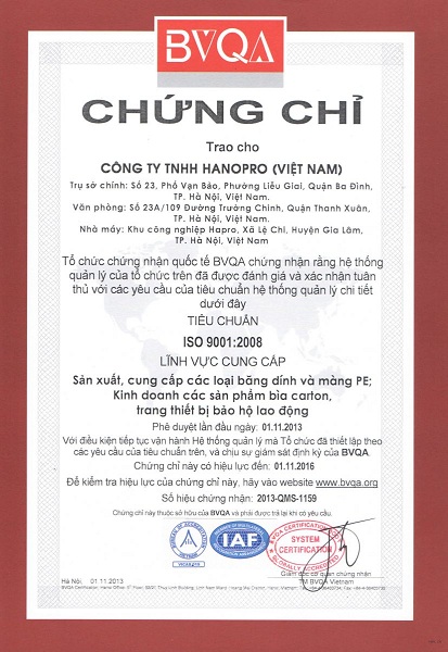 Chứng chỉ ISO 9001 : 2008