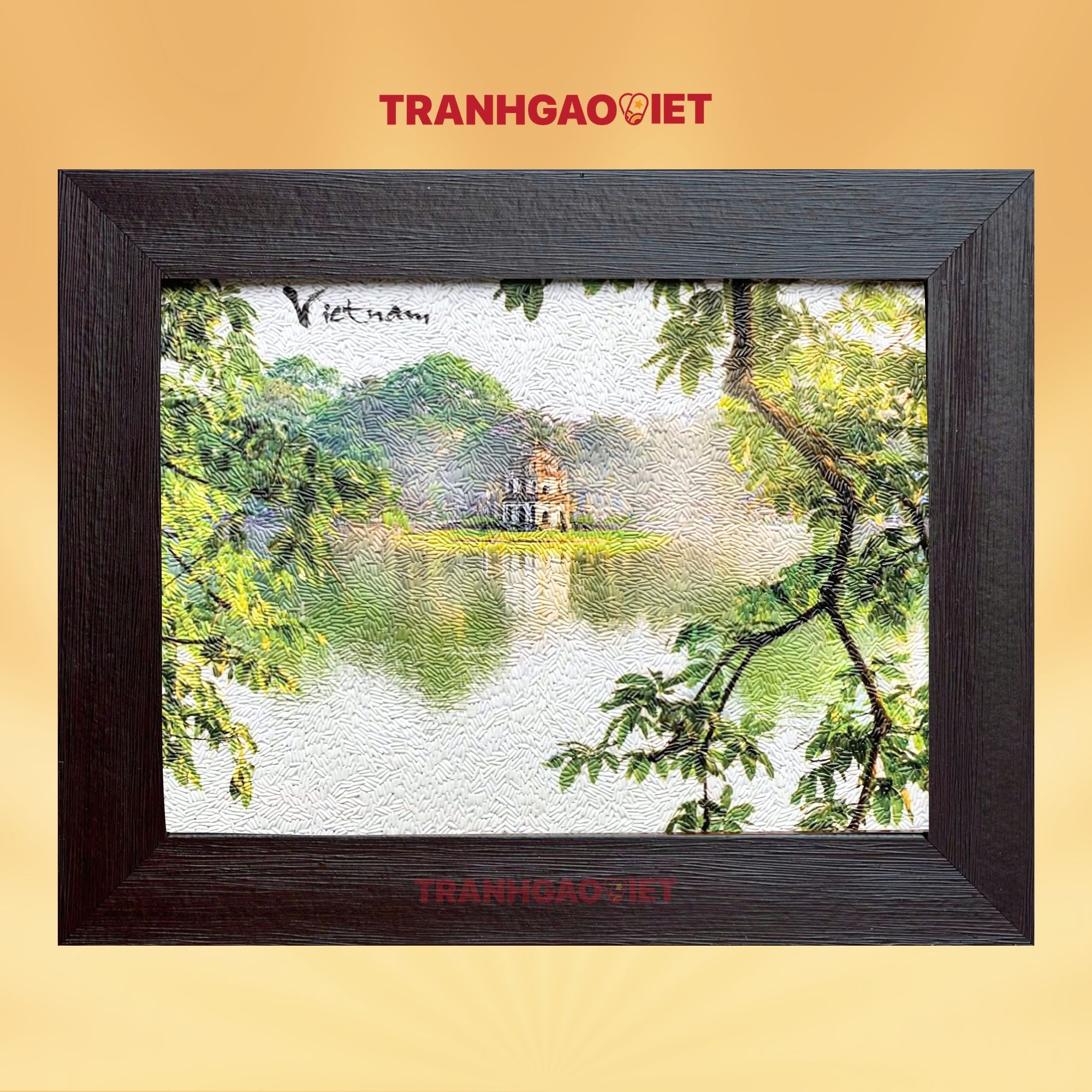 Tranh gạo Tháp Rùa sáng mai - Tranh Gạo Việt - Công Ty TNHH Sản Xuất Và Thương Mại Tranh Đại Việt