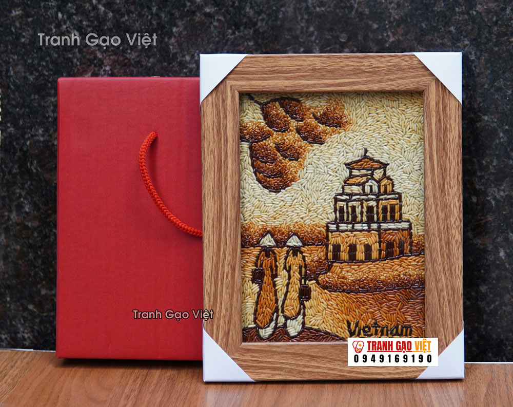 Tranh gạo để bàn Tháp Rùa Hà Nội - Tranh Gạo Việt - Công Ty TNHH Sản Xuất Và Thương Mại Tranh Đại Việt