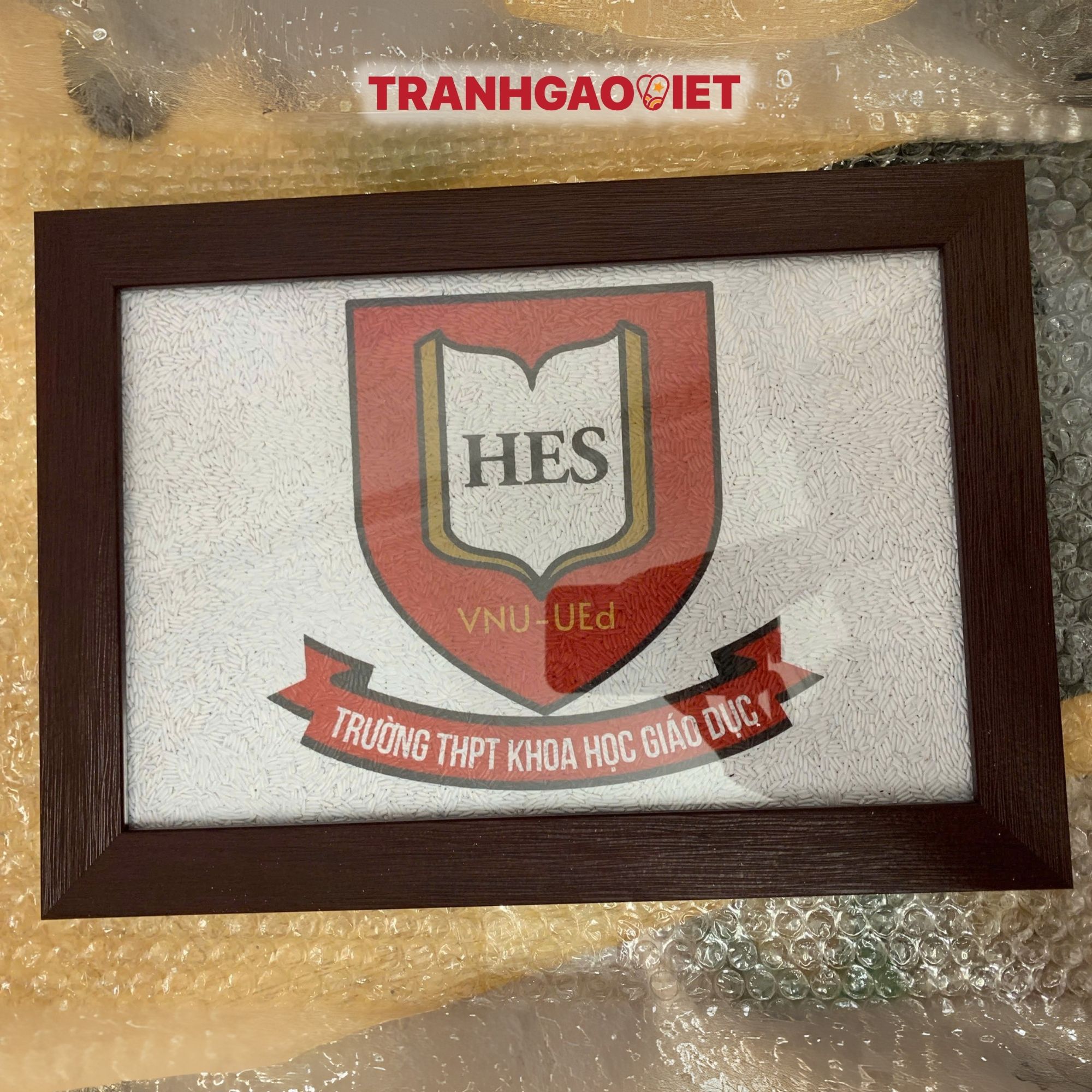 Tranh gạo logo trường THPT khoa học giáo dục HES - Tranh Gạo Việt - Công Ty TNHH Sản Xuất Và Thương Mại Tranh Đại Việt