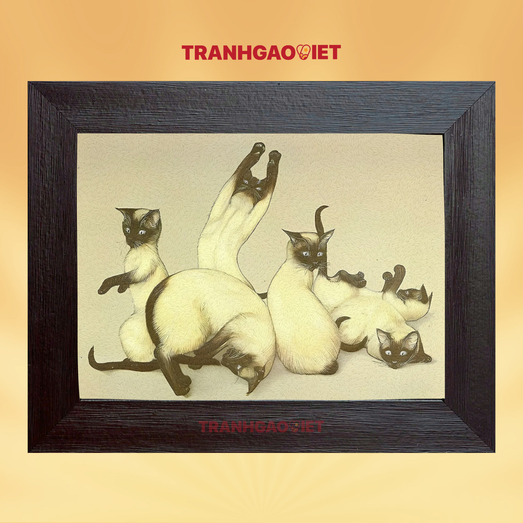 Tranh gạo màu vũ điệu đàn mèo xiêm - Tranh Gạo Việt - Công Ty TNHH Sản Xuất Và Thương Mại Tranh Đại Việt