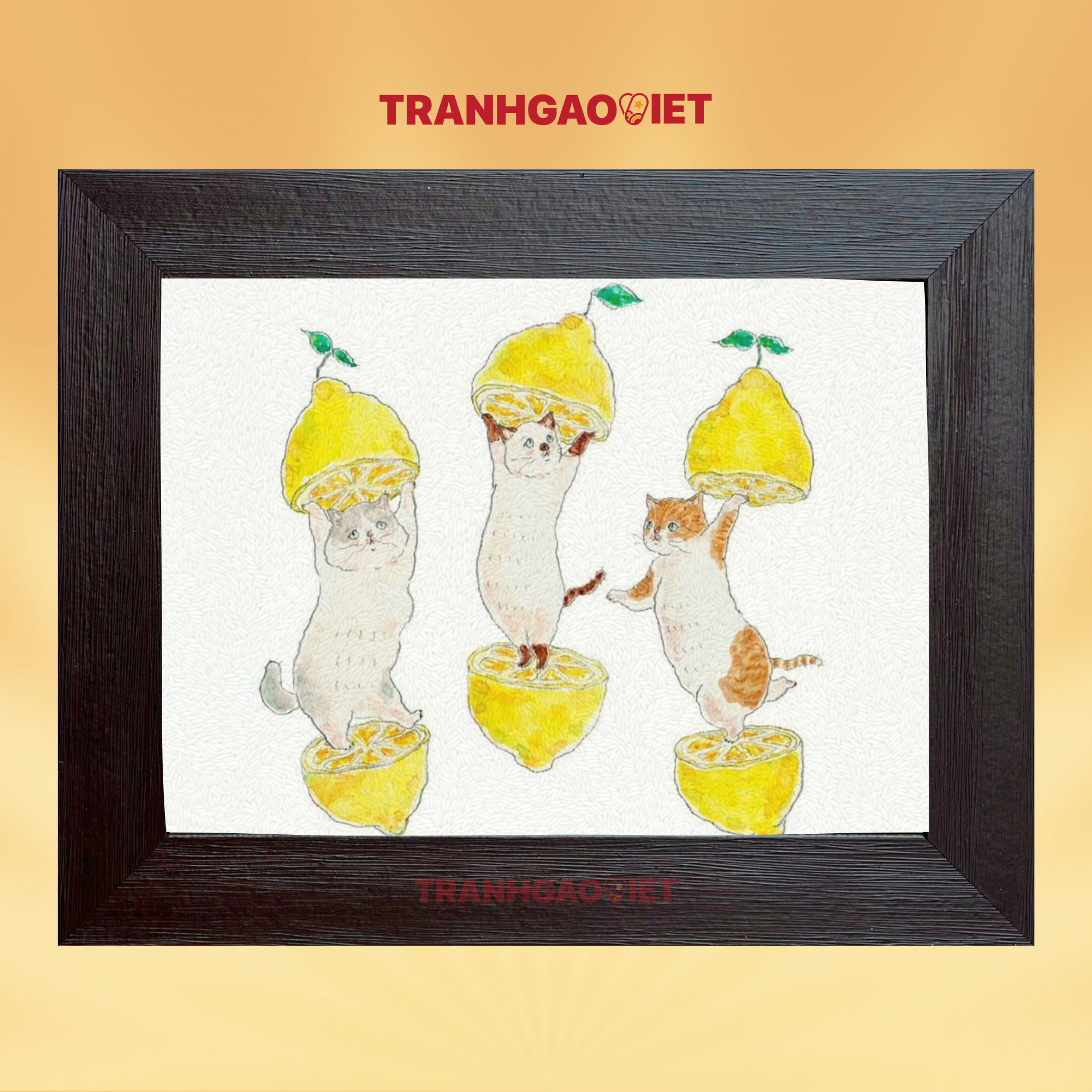 Tranh gạo màu vũ hội mèo chanh tươi - Tranh Gạo Việt - Công Ty TNHH Sản Xuất Và Thương Mại Tranh Đại Việt