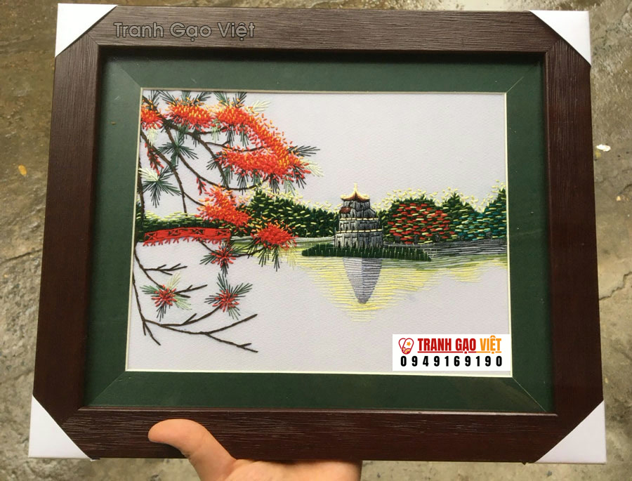 Tranh thêu tay Tháp Rùa - Tranh Gạo Việt - Công Ty TNHH Sản Xuất Và Thương Mại Tranh Đại Việt