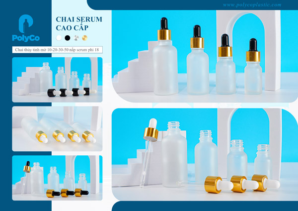 Chai thủy tinh mờ 10-50 nắp serum phi 18