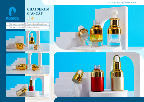 Chai serum nắp xi vàng có núm & nắp quai xách