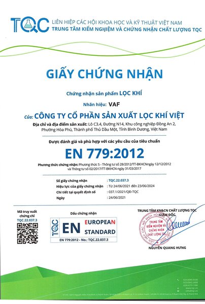 EN 779:2012 - Viet Air Filter - Công Ty Cổ Phần Sản Xuất Lọc Khí Việt