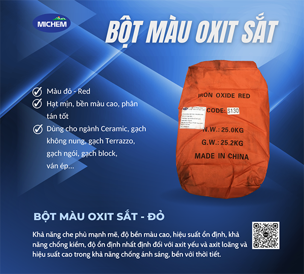 Bột màu Oxit sắt - màu đỏ - Hoá Chất Michem - Công Ty CP Michem Việt Nam