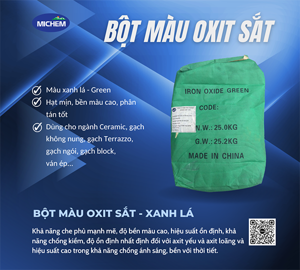 Bột màu Oxit sắt - màu xanh lá - Hoá Chất Michem - Công Ty CP Michem Việt Nam