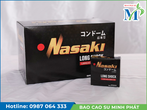 Bao cao su siêu mỏng Nasaki có kéo dài thời gian, hộp 3 cái