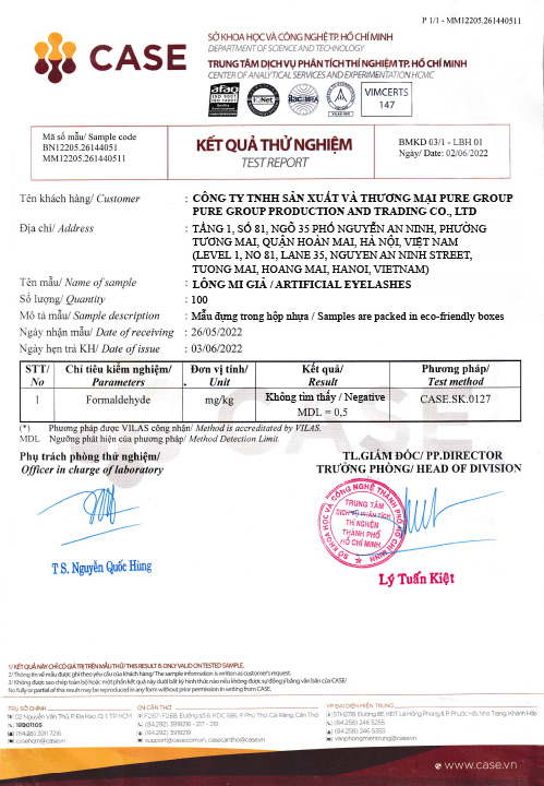 COA - Lông Mi Pure Group - Công Ty TNHH Sản Xuất Và Thương Mại Pure Group