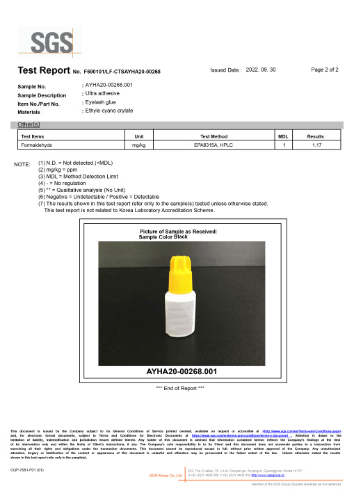 SGS Formaldehyde trong keo nối mi trang 2 - Lông Mi Pure Group - Công Ty TNHH Sản Xuất Và Thương Mại Pure Group