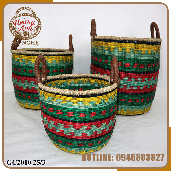 Giỏ cói phối quai da - Thủ Công Mỹ Nghệ Hoàng Anh - Công Ty TNHH Chiếu Cói Hoàng Anh