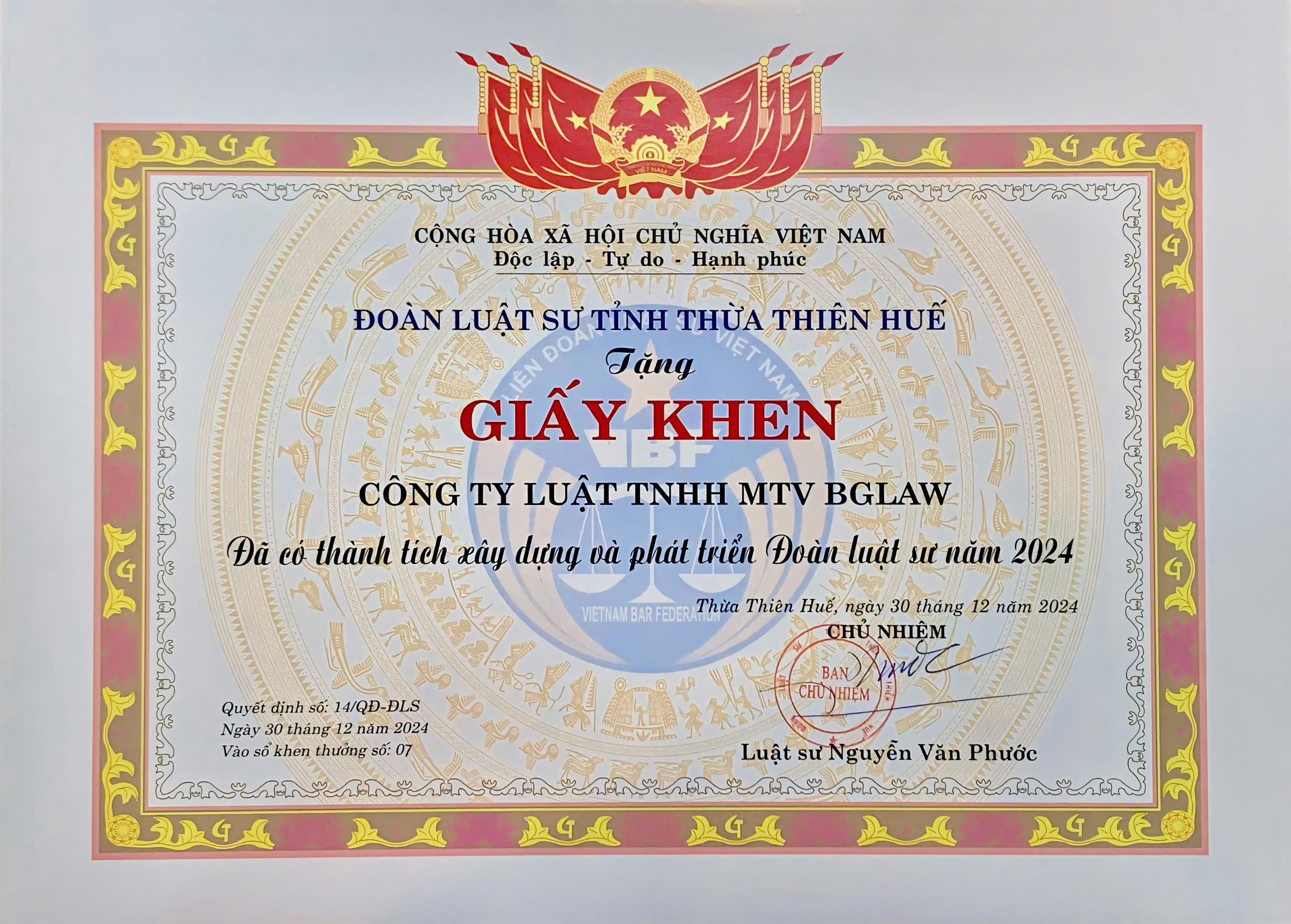 Bằng khen công ty