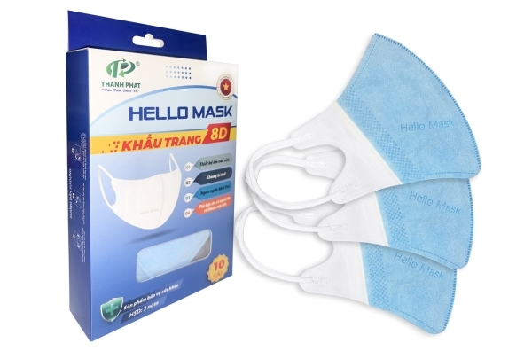 Khẩu trang y tế Hello Mask 8D xanh nhạt