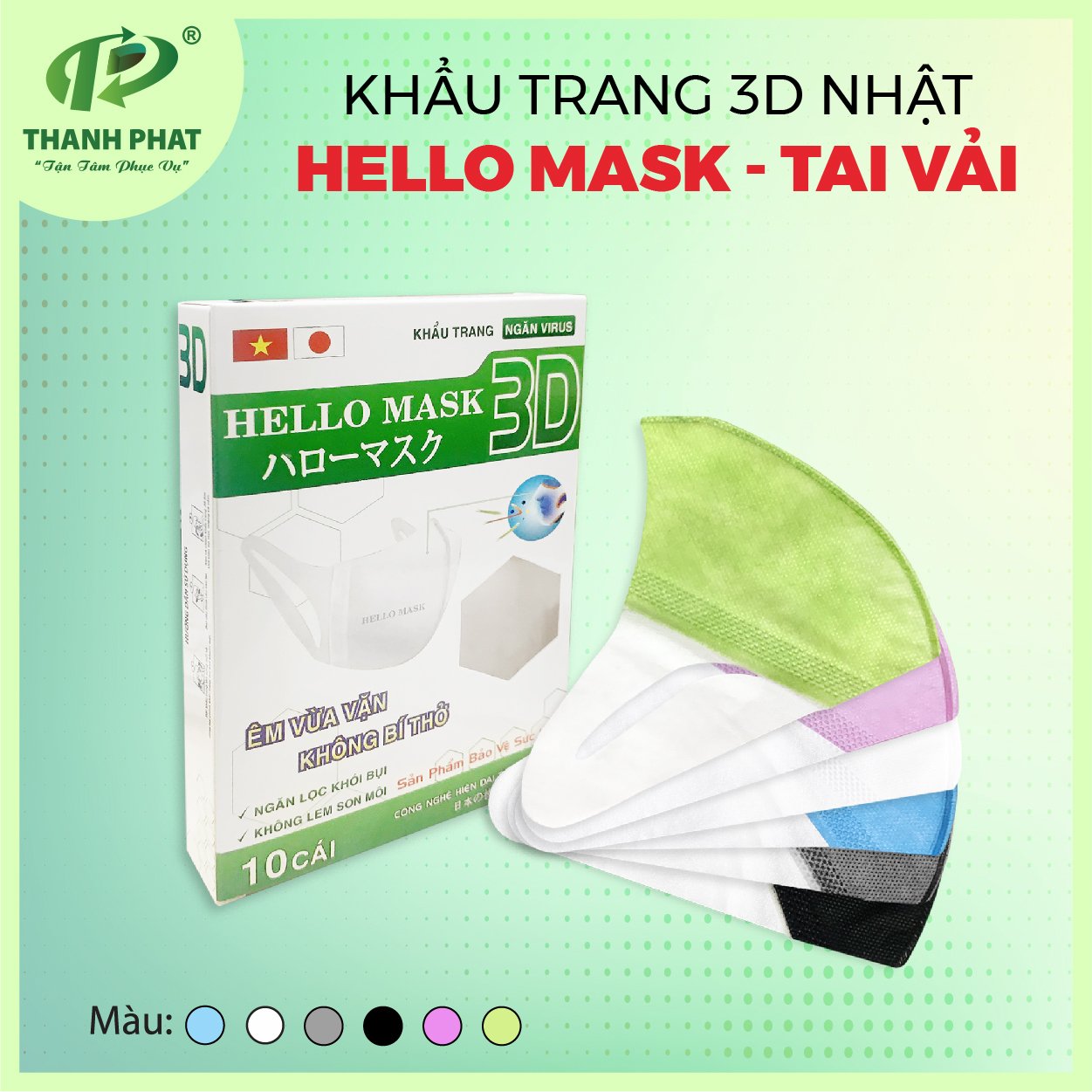 Khẩu trang 3D Hello Mask-Japan - tai vải - Khẩu Trang Y Tế Hello Mask - Vật Tư Y Tế - Công Ty TNHH Phát Triển Xuất Nhập Khẩu Thành Phát