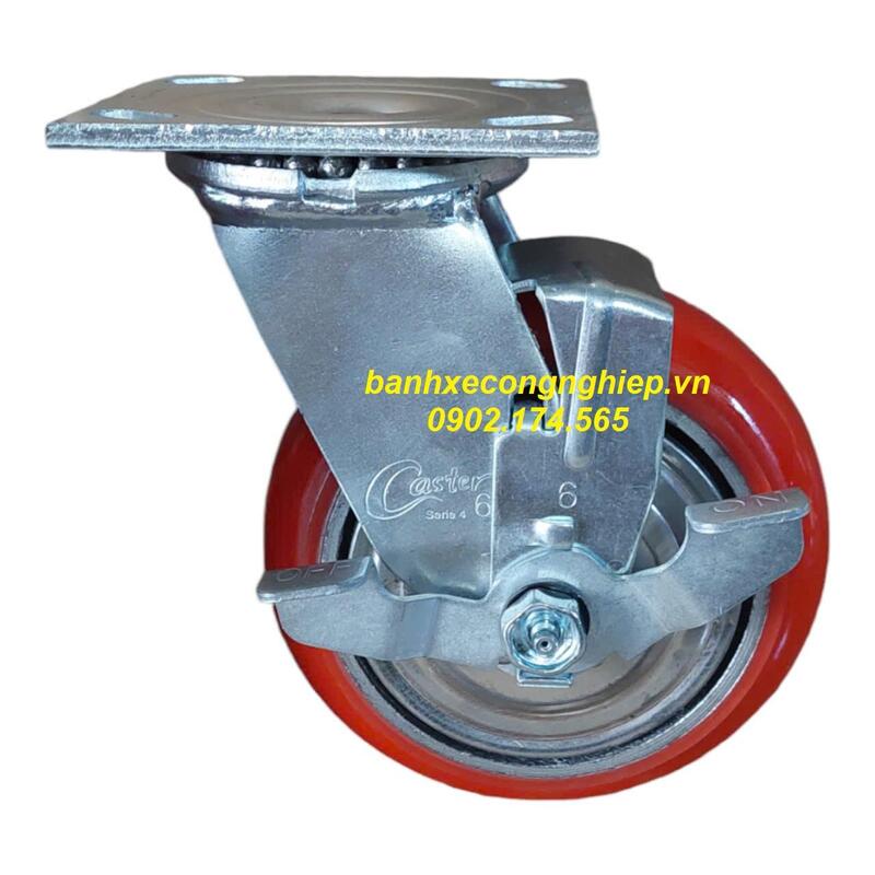 Bánh xe PU Hàn Quốc có nắp che chống quấn chỉ càng xoay khóa hông Caster Serie 4 - Bánh Xe Đẩy Đặng Phát - Công Ty TNHH Cơ Khí Công Nghiệp Đặng Phát
