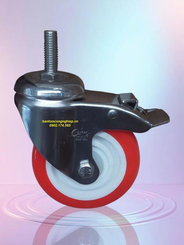 Bánh xe PU càng inox 304 xoay khóa M12 Caster tải trung Serie 2 - Bánh Xe Đẩy Đặng Phát - Công Ty TNHH Cơ Khí Công Nghiệp Đặng Phát