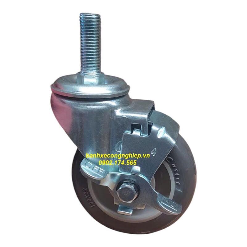 Bánh xe PU càng thép xoay khóa trục ren M16 Caster tải trung Serie 2 - Bánh Xe Đẩy Đặng Phát - Công Ty TNHH Cơ Khí Công Nghiệp Đặng Phát