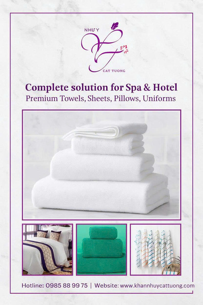 Khăn - ga - gối spa và khách sạn - Khăn Bông Như ý Cát Tường - Công Ty TNHH Sản Xuất Thương Mại Dịch Vụ Như ý Cát Tường