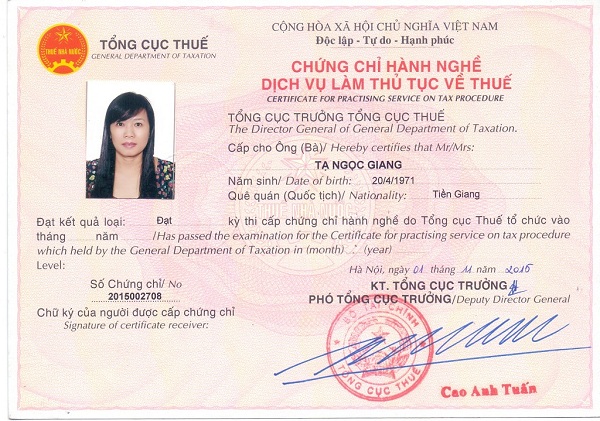 Chứng chỉ hành nghề dịch vụ làm thủ tục về thuế