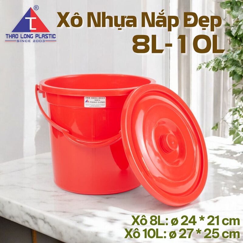 Xô nhựa nắp đẹp 8L-10L