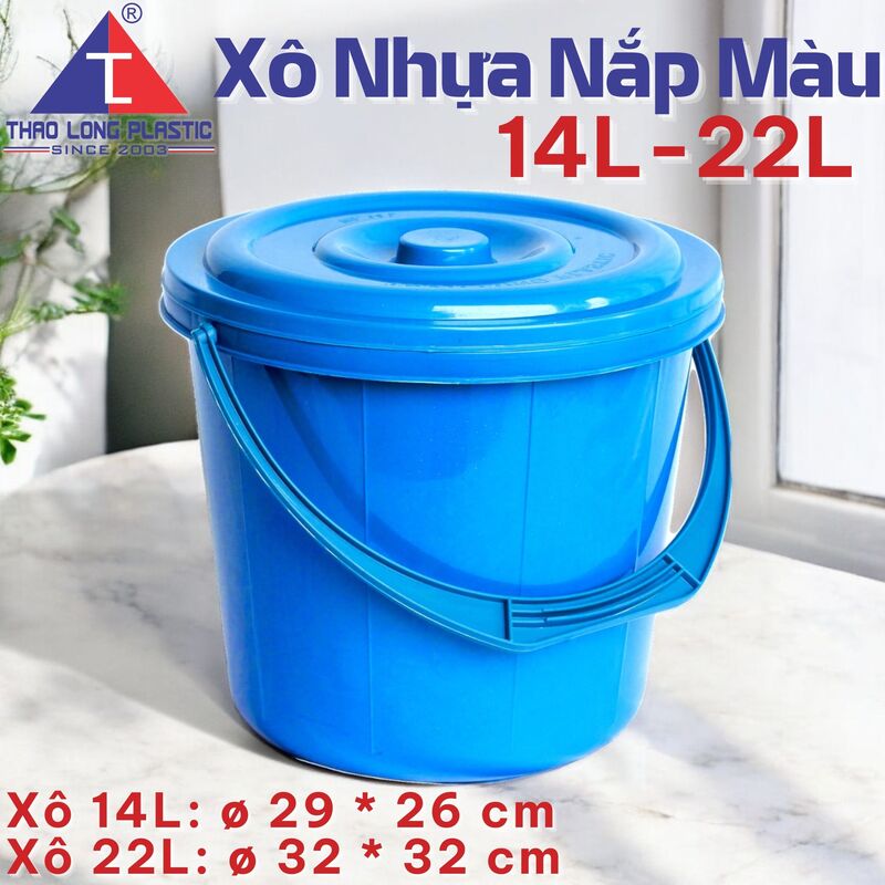 Xô nhựa nắp màu 14L-22L