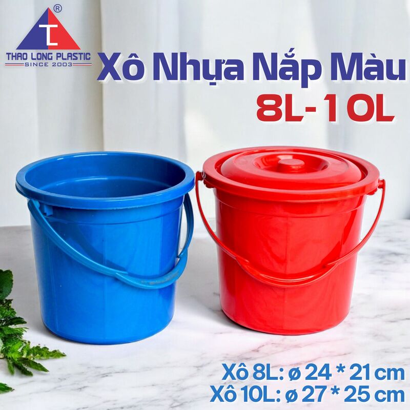 Xô nhựa nắp màu 8L-10L