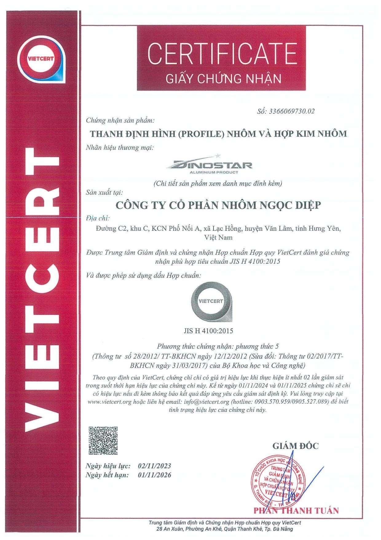 JIS H 4100:2015 - Nhôm Dinostar - Công Ty Cổ Phần Nhôm Ngọc Diệp