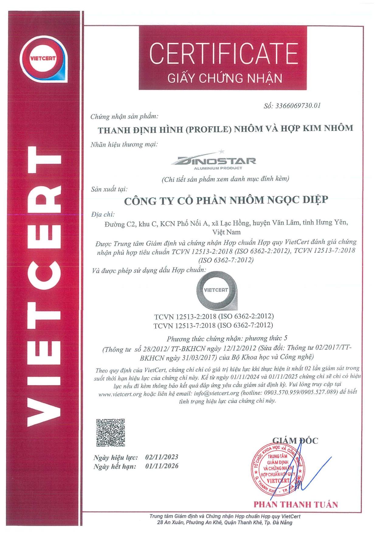 TCVN - Nhôm Dinostar - Công Ty Cổ Phần Nhôm Ngọc Diệp