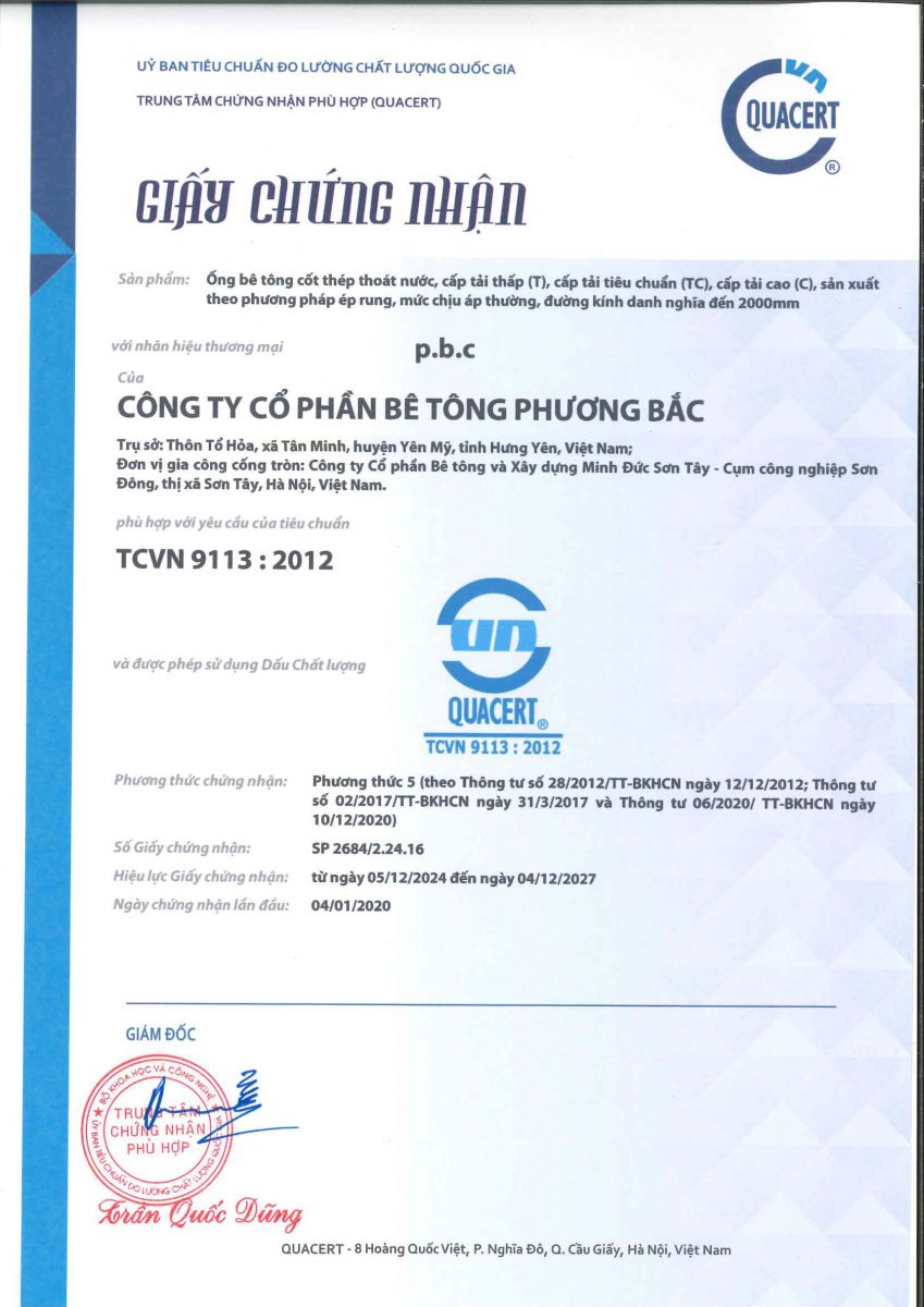 Chứng nhận phù hợp TCVN 9116:2012 (cống hộp)